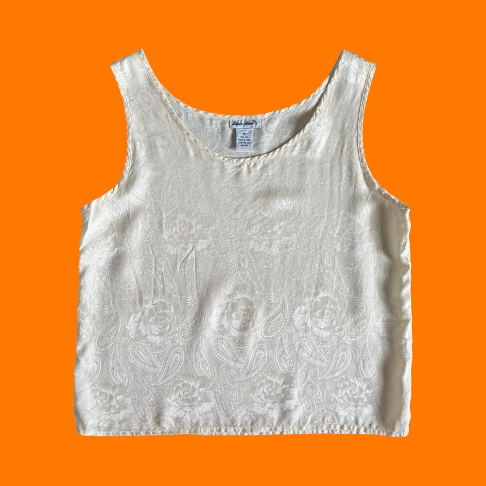 90's vintage ivory cream 100% silk jacquard camisole tank top M Lucie ann II - Picture 2 of 6